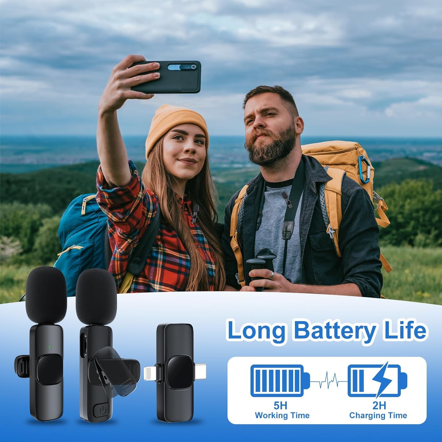 2 Pack Wireless Lavalier Microphone for Iphone/Android Phone