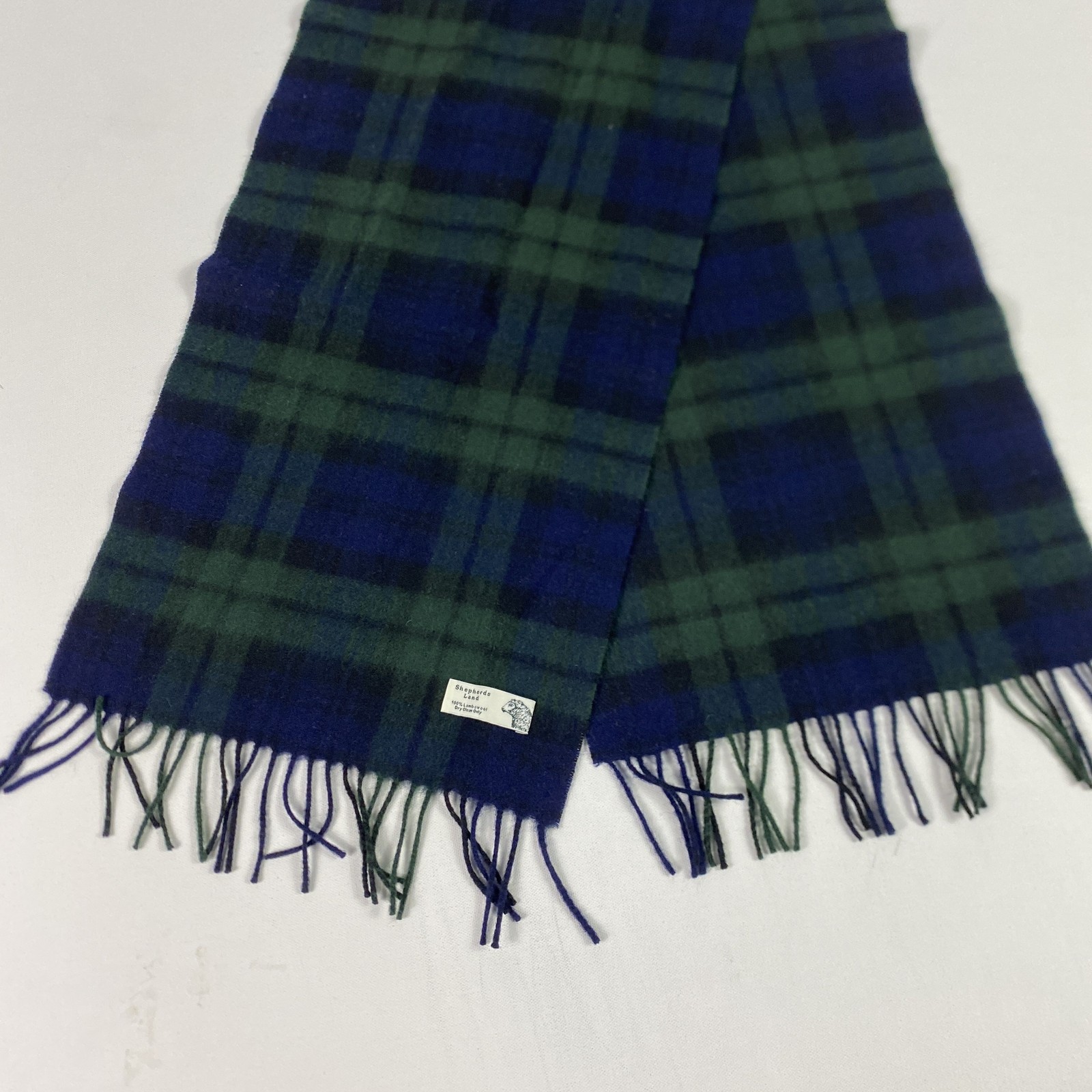 Shepherds Land Scarf Mens Blue 100% Lambswool Plaid Tartan Fringe Soft Winter