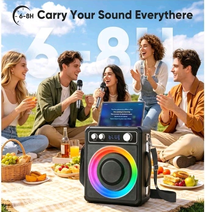 VOSOCO Karaoke Machine with 2 Wireless Microphones, Portable Bluetooth...