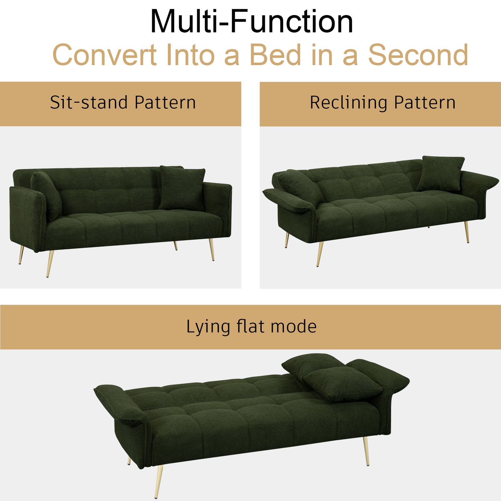 70.1 "futon sofa bed, convertible double sofa bed with folding armrests for li