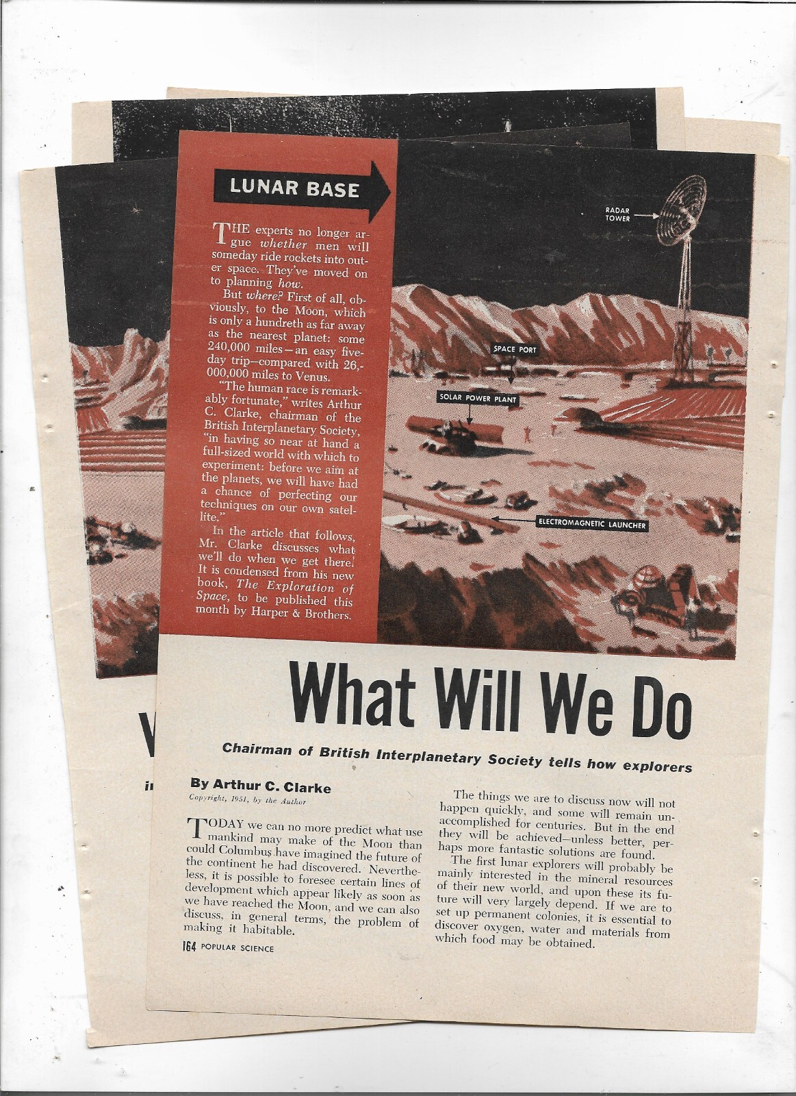 Arthur C. Clarke What Will We Do with the Moon? Space Travel 1952 6-page article