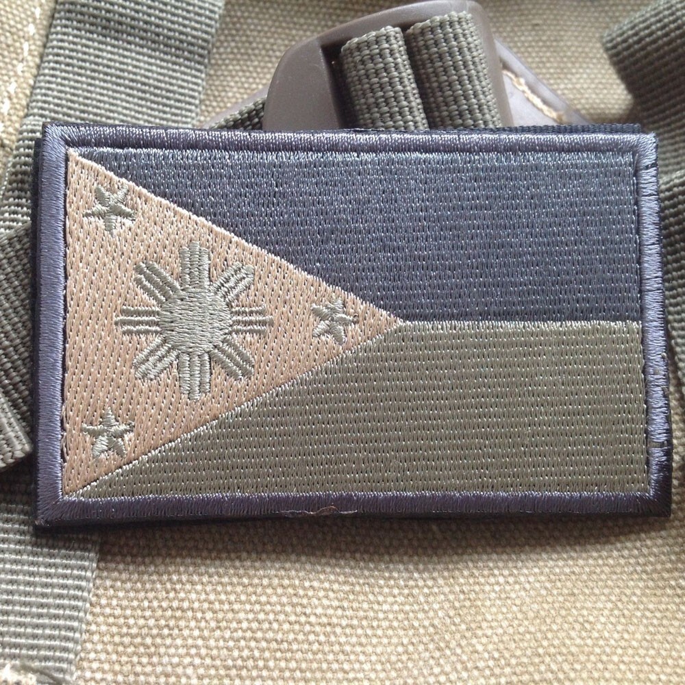 PHILIPPINES FLAG FILIPINO COUNTRY FLAG TACTICAL HOOK LOOP PATCH BADGE GRAY