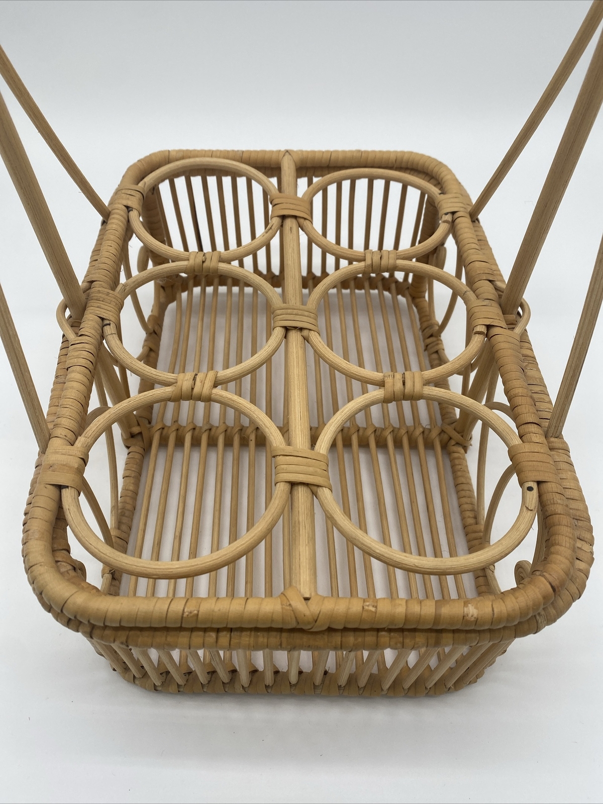 Vintage Wicker Rattan Drink Caddy Basket