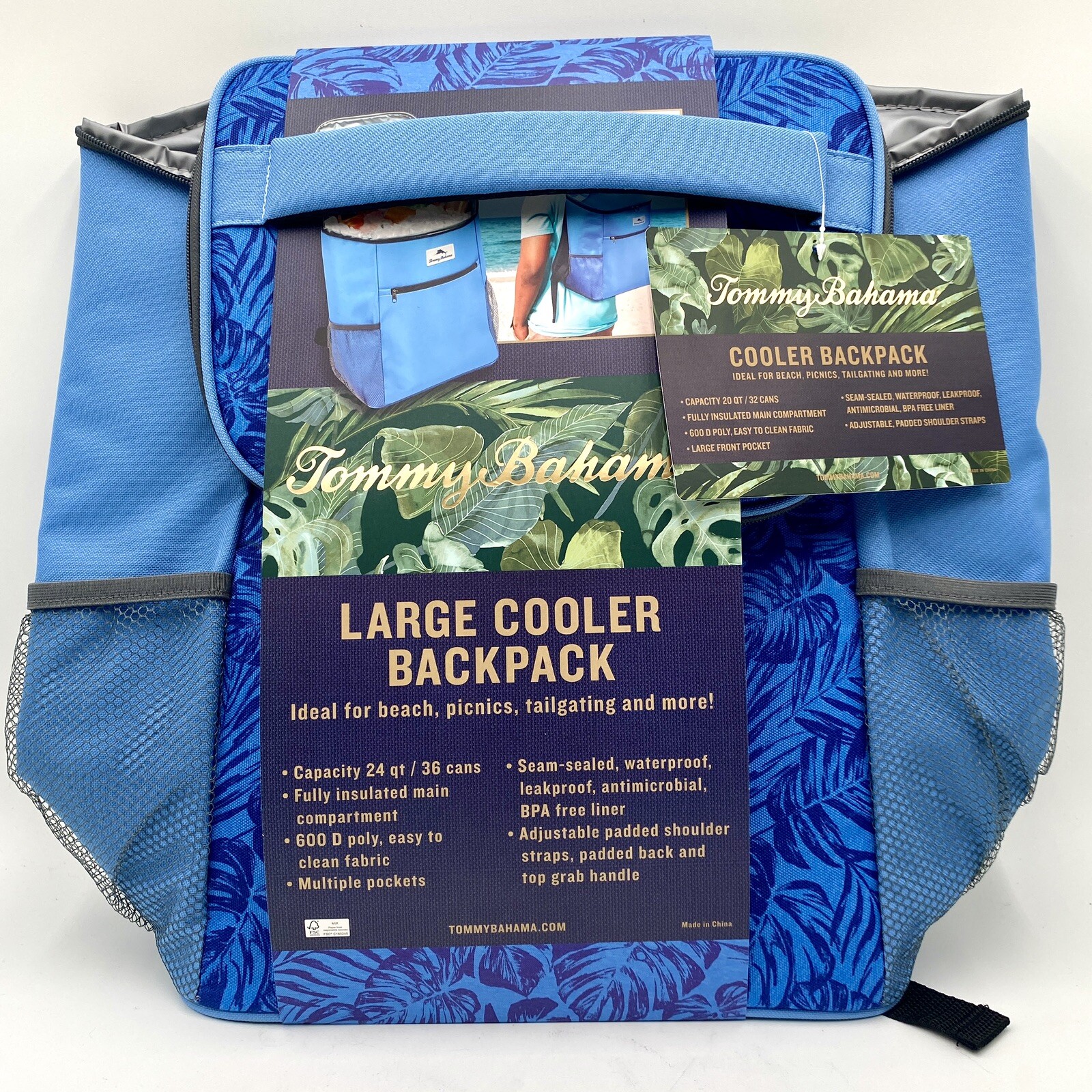 Tommy Bahama Zip Cooler Bag Insulated Backpack 36 Cans Deep Freeze Blue Gray New