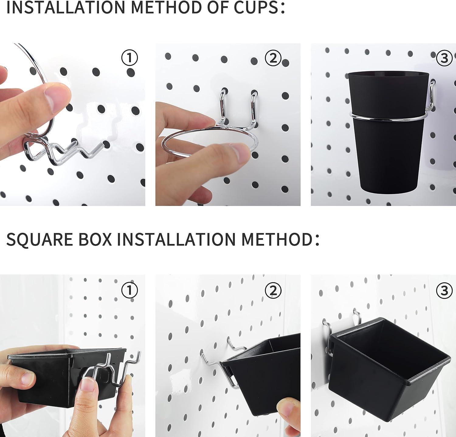 6 Sets Pegboard Bins & Cups with Hooks for Organizing Accessories Tools Storage