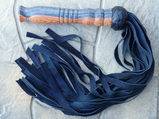 Suede Leather Flogger Wooden Handle - Deep Thud Impact - Heavy Thuddy Action