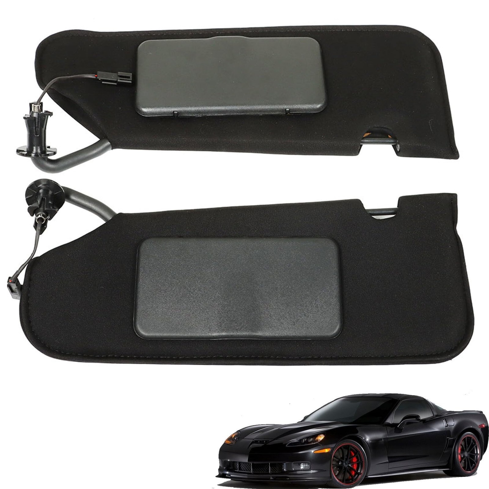 Black Sun Visor Vanity Mirror 2Pcs for 05-13 C6 Corvette Coupe 23142243 23142245