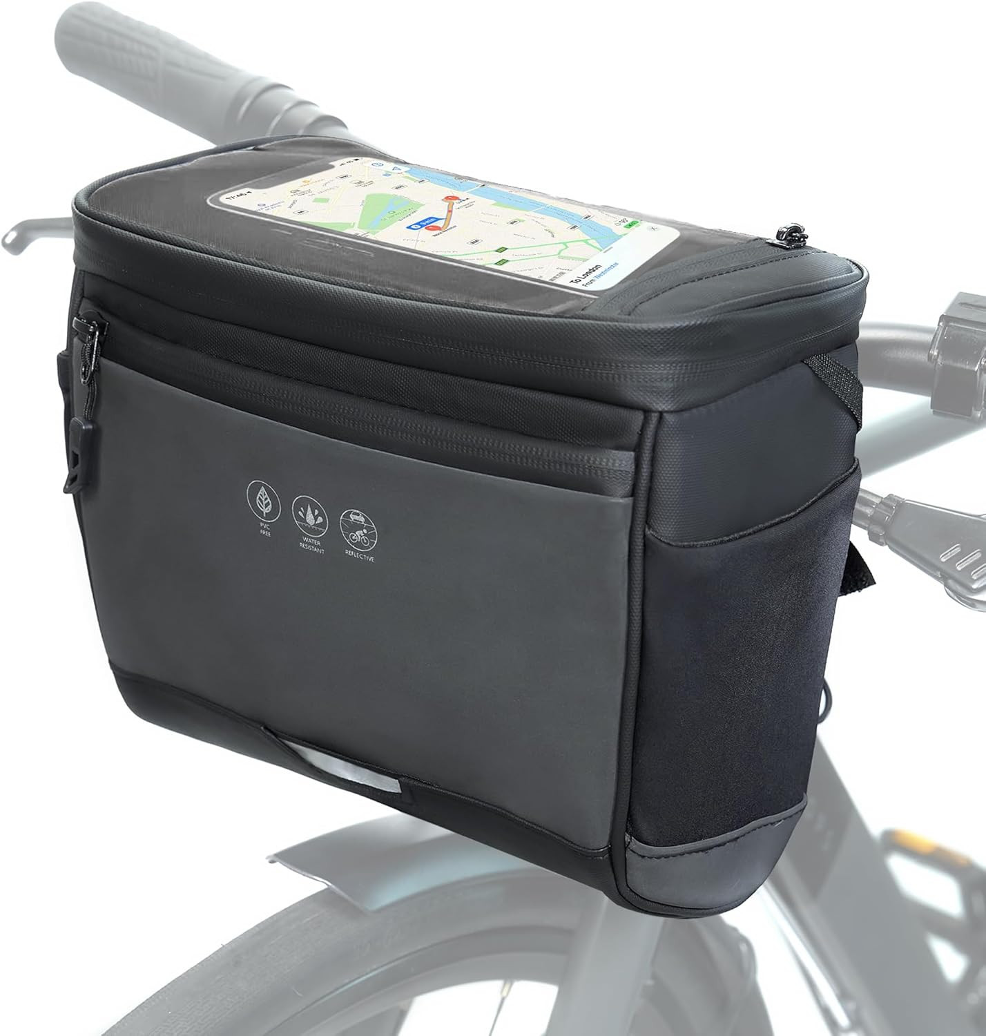 Bike Handlebar Bag with Rain Cover, Bicycle Front Phone Bag with Touch Screen, A