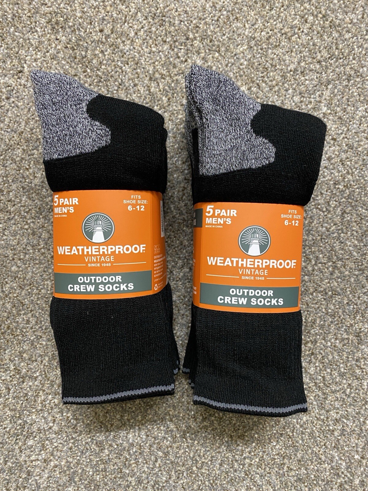 Weatherproof Men's Crew Socks Wool Blend Shoe Size 6-12, Black Color (Pack-10)