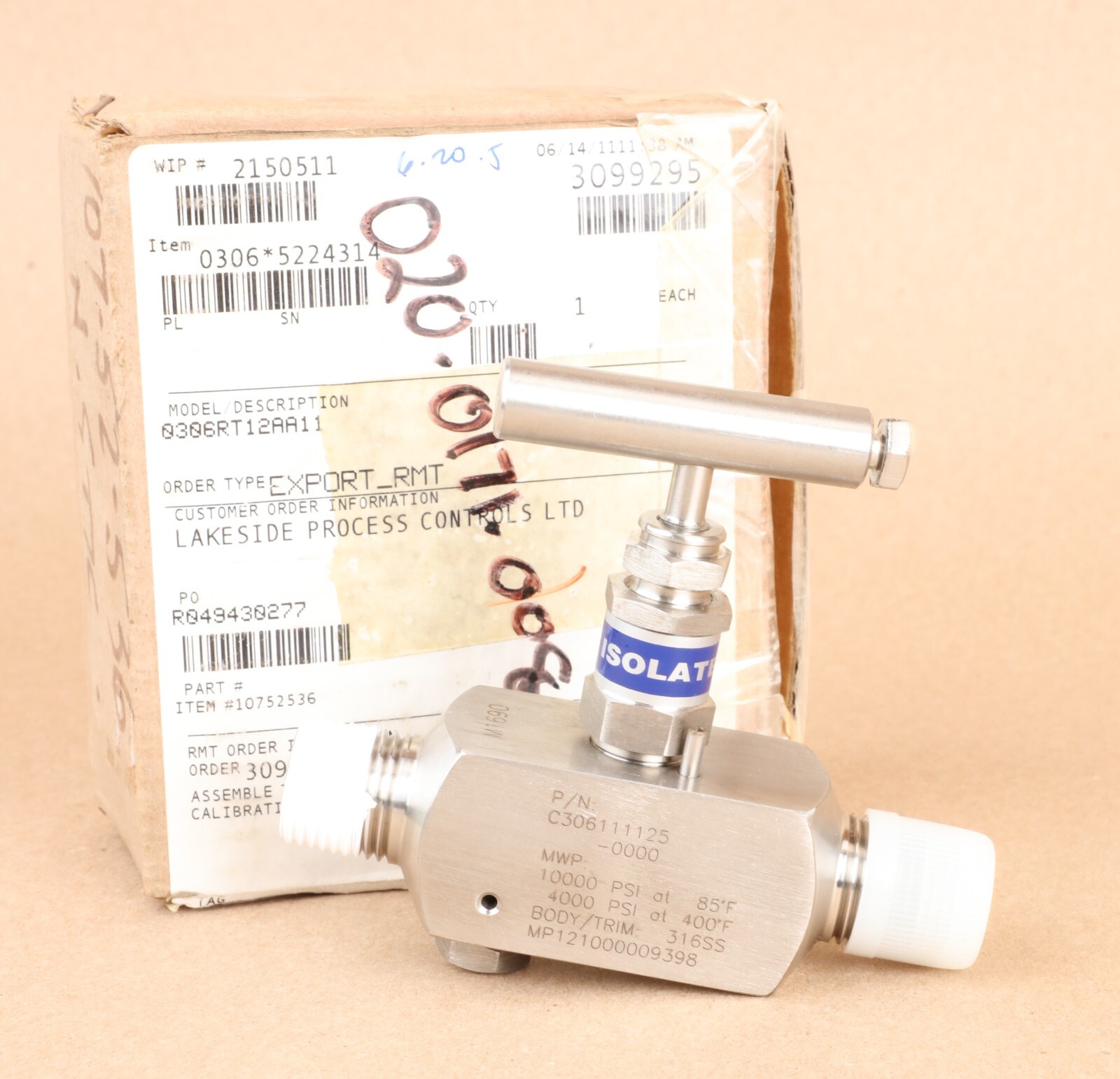 Rosemount C306111125-0000 Needle Isolation Valve