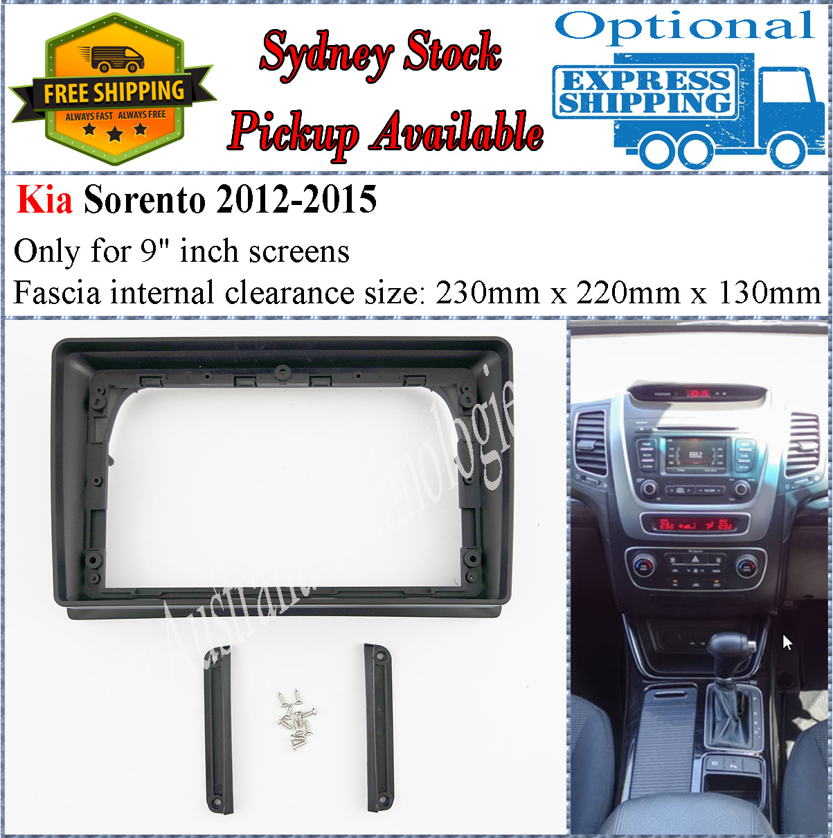 For 9 Nine Inch Screen Fascia facia Fits KIA Sorento 2012-2015