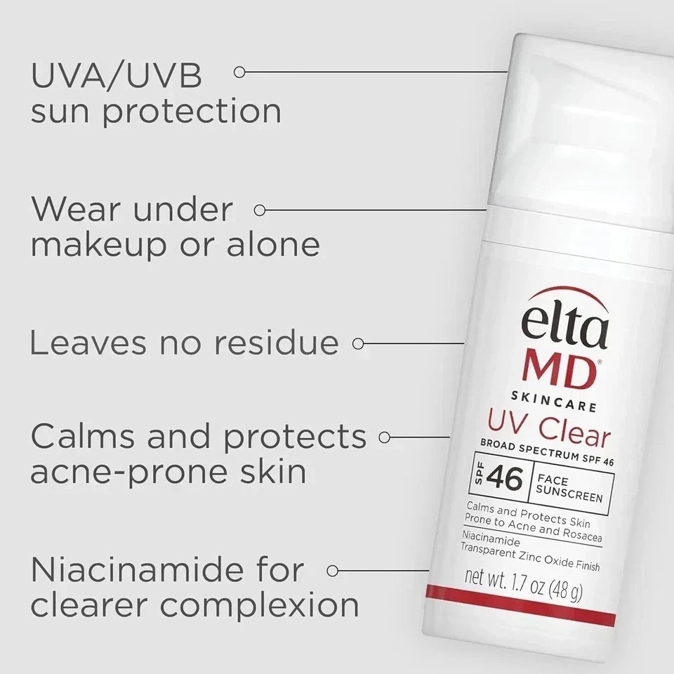2x Elta MD UV Clear Broad-spectrum Facial Sunscreen SPF 46 1.7 oz EXP 2027 New!