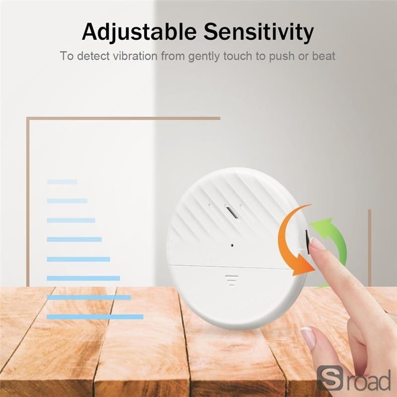Wireless Vibration Sensor Alarm 125dB, Adjustable Sensitivity For Window Door