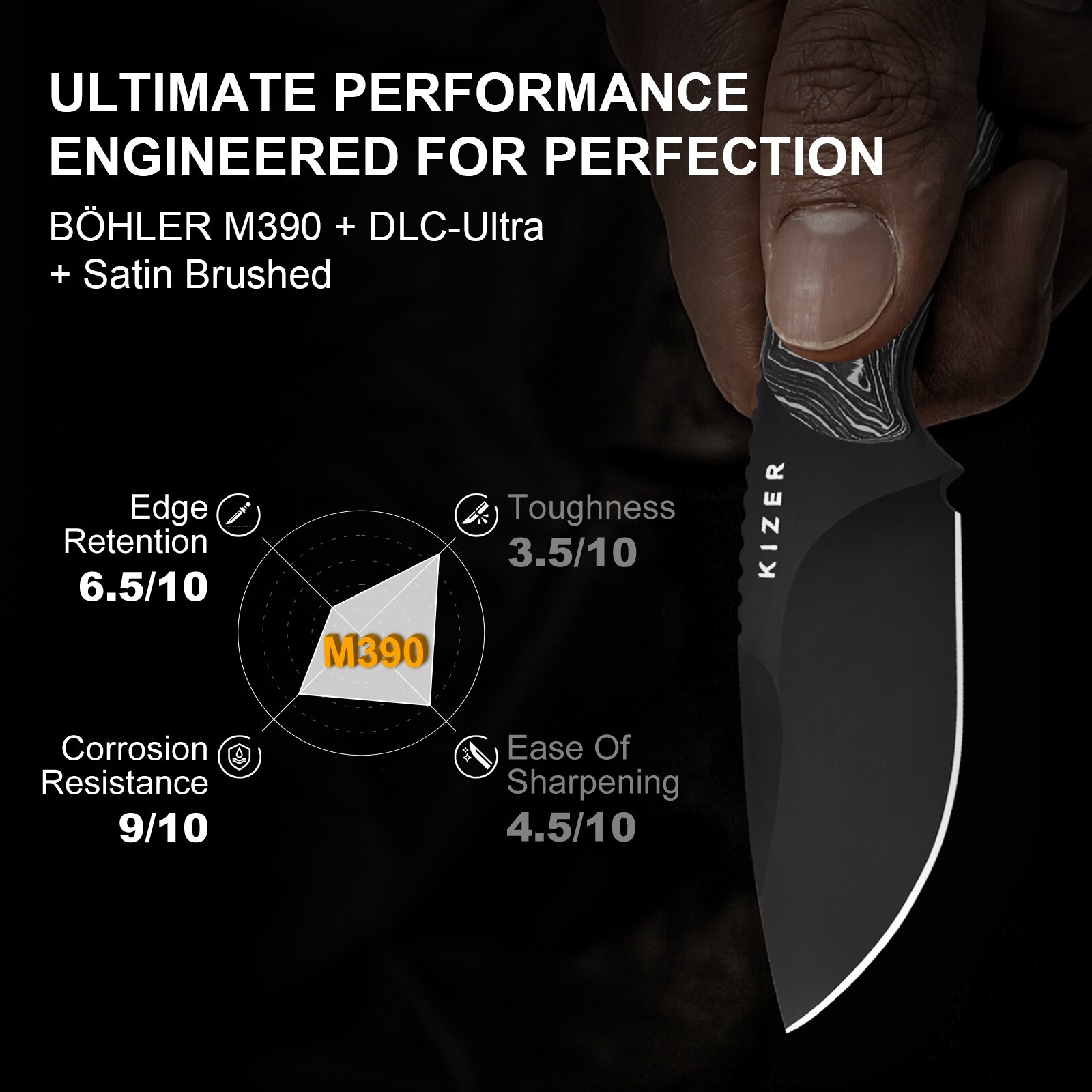 Kizer Buddy Fixed Knife Compact M390 Blade Fat Carbon White Storm Handle 1081A9