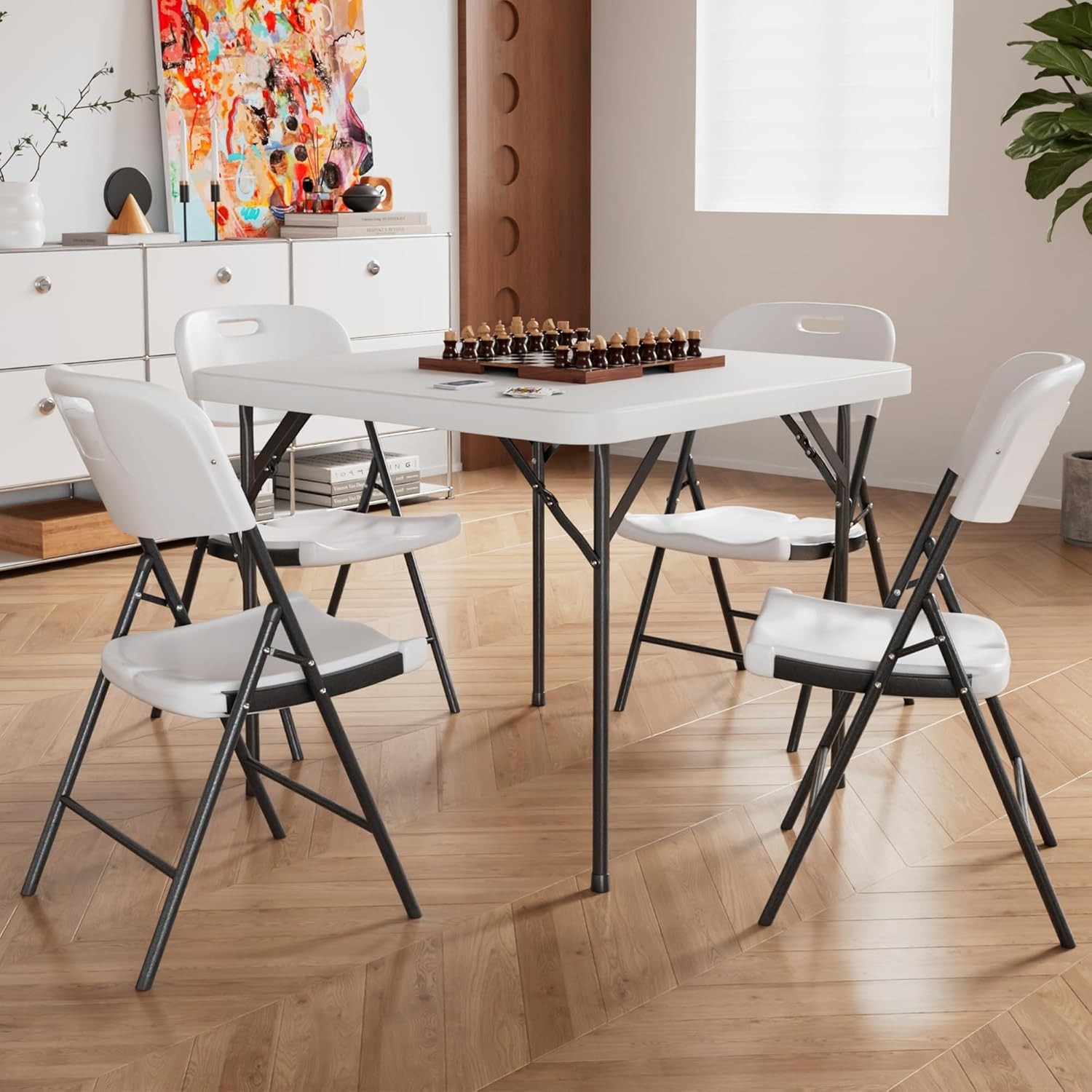 Folding Card Table Square & Chairs Set Collapsible Legs & Portable