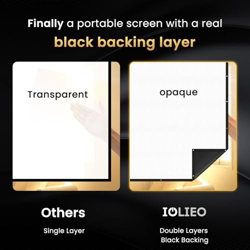 120 inch Projector Screen Upgraded- Black Backing, Straight Edges, Foldable,