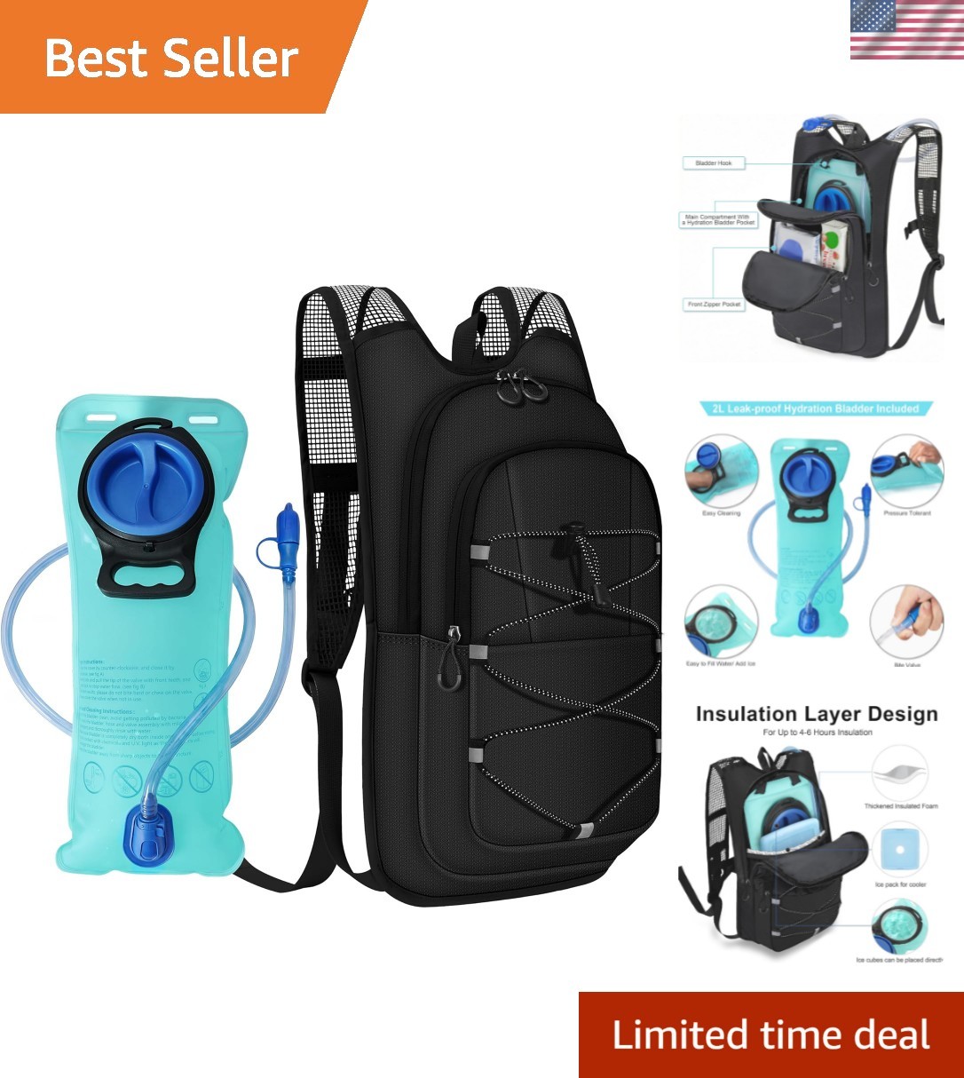 Hydration Backpack - Lightweight Water Backpack with 2L Water Bladder Bag, Ru...