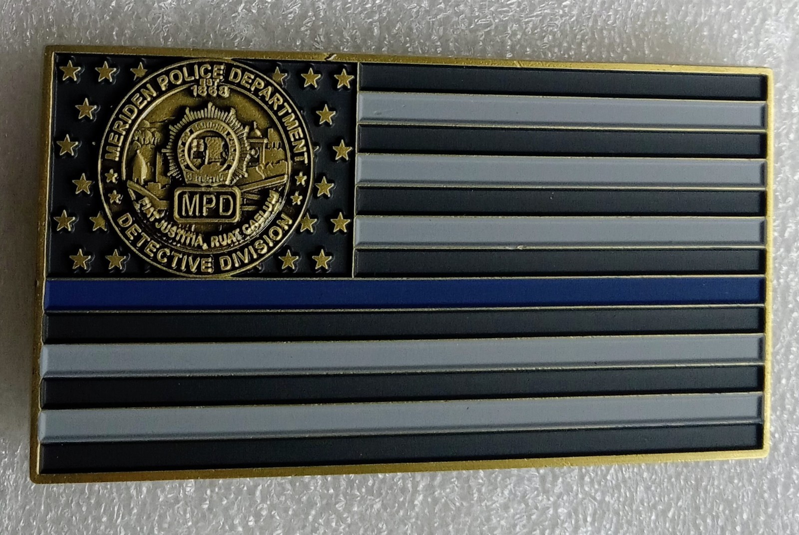 MERIDEN POLICE DETECTIVE CHALLENGE COIN sheriff US Flag major crimes CONNECTICUT