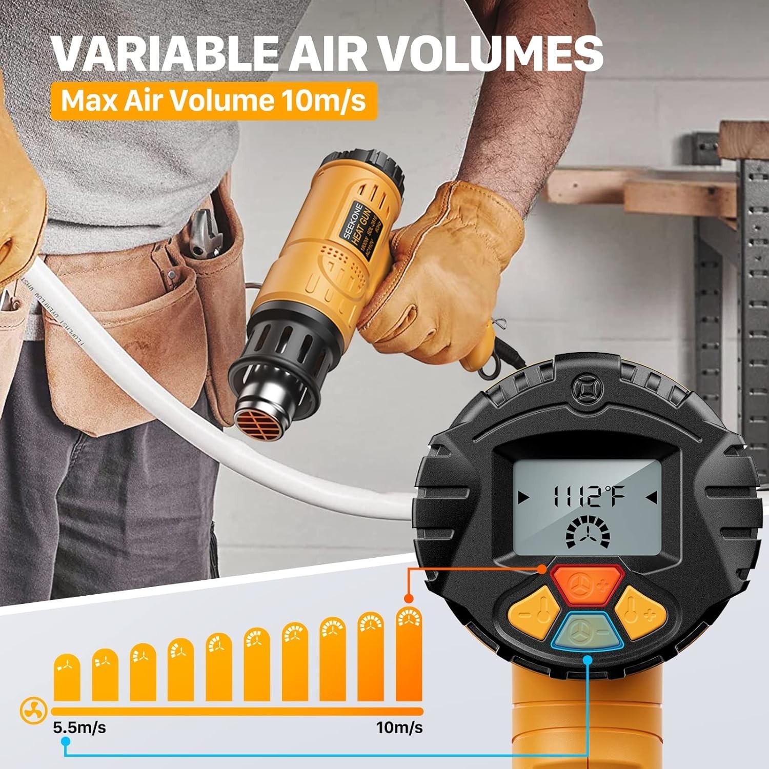 Pro 1800W Heat Gun Kit, Large LCD, Precise Temp Control, Auto Cool Down, 4 No...