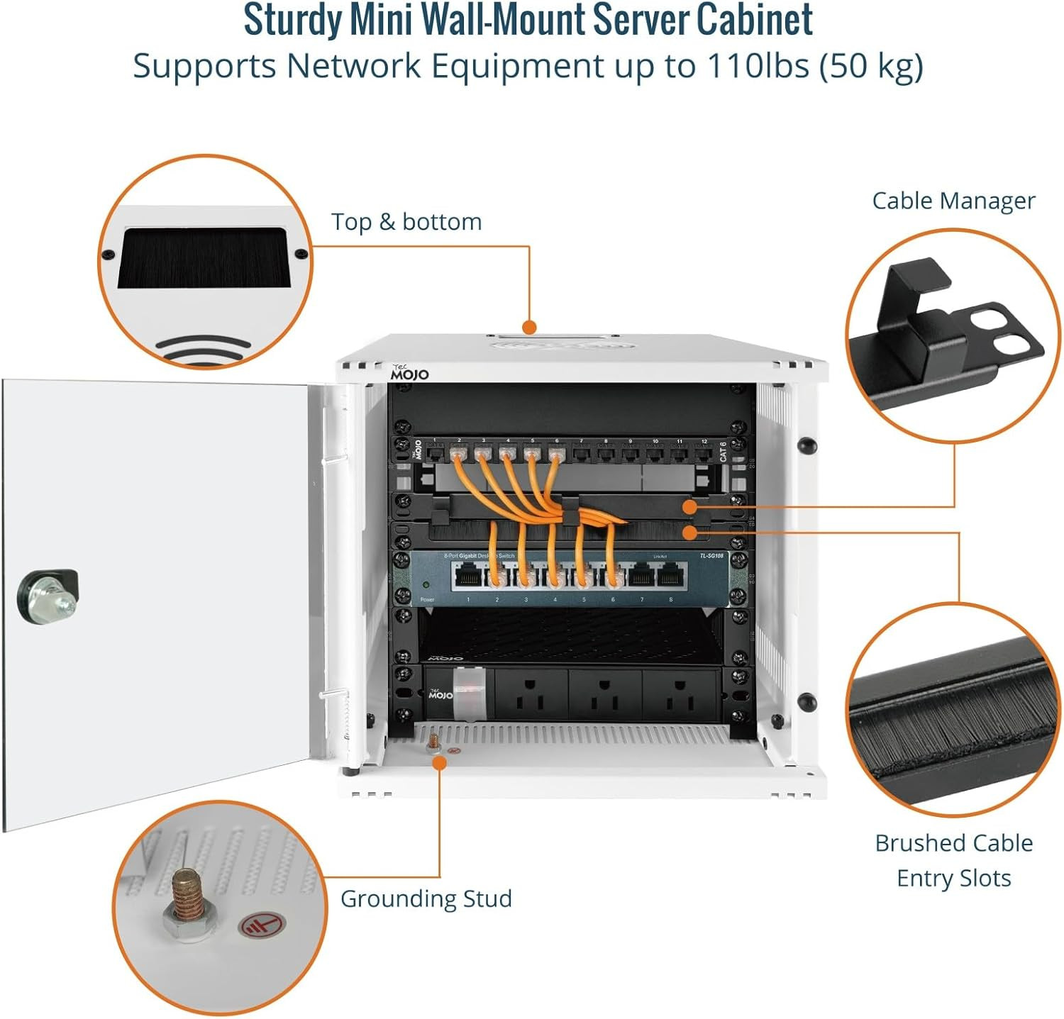 10" Wall Mount 6U Network Cabinet - 110Lbs Capacity, White Server Rack Set