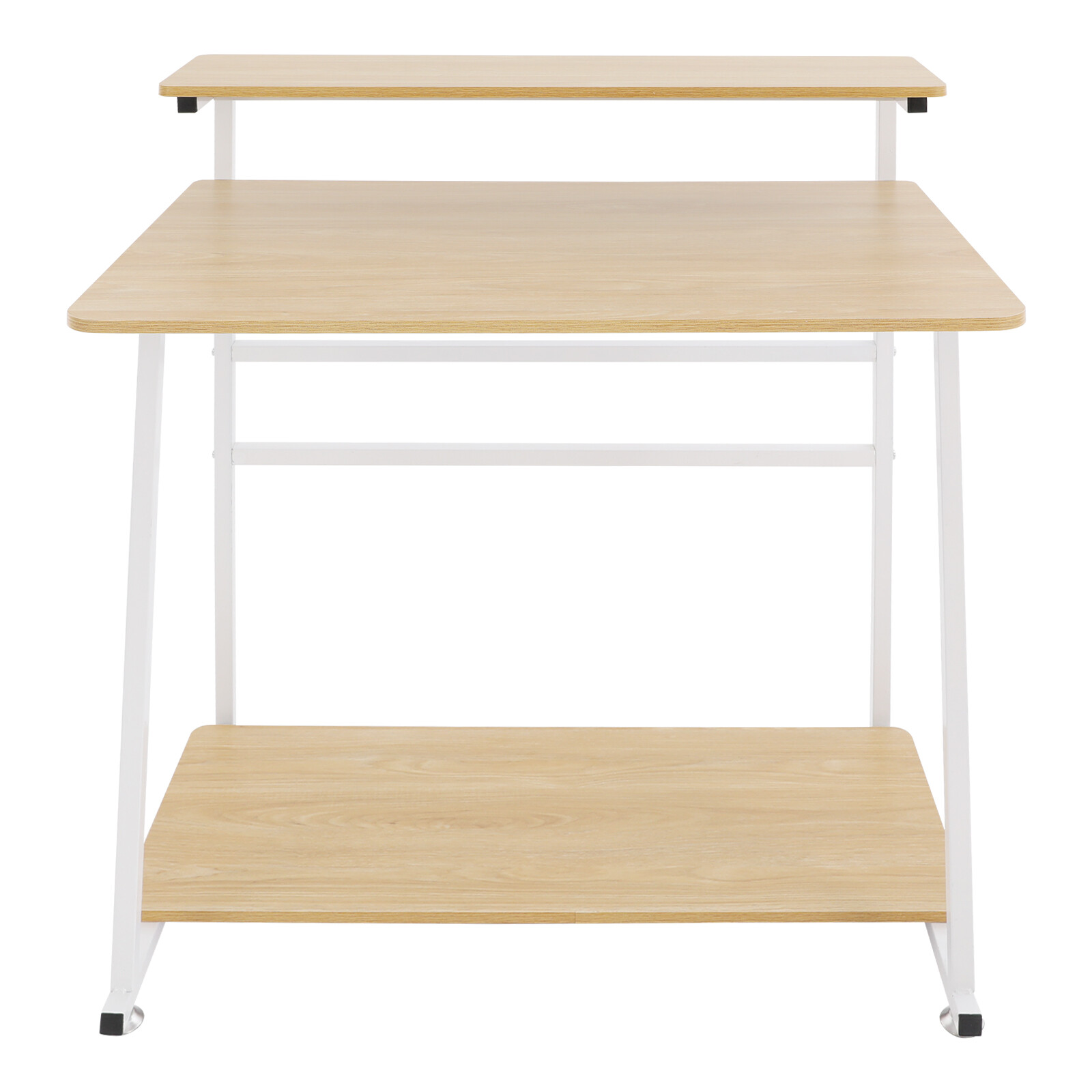 3-tier Computer Desk, Home Office Desk, Rolling Computer Desk, White, Log Color
