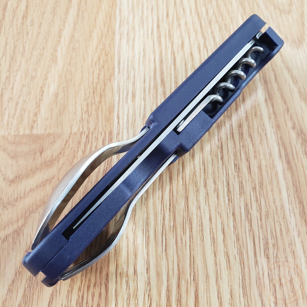 TB Outdoor Bivouac Multi Tool Corkscrew Large/Small Blade Spoon Fork Blue Handle