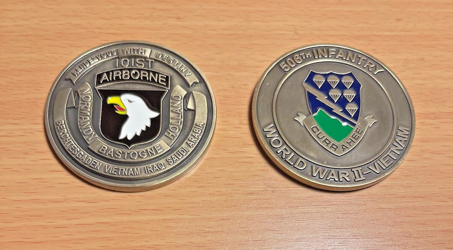 US ARMY 101ST AIRBORNE 506TH INFANTRY WW II/VIETNAM CURRAHEE CHALLENGE COIN
