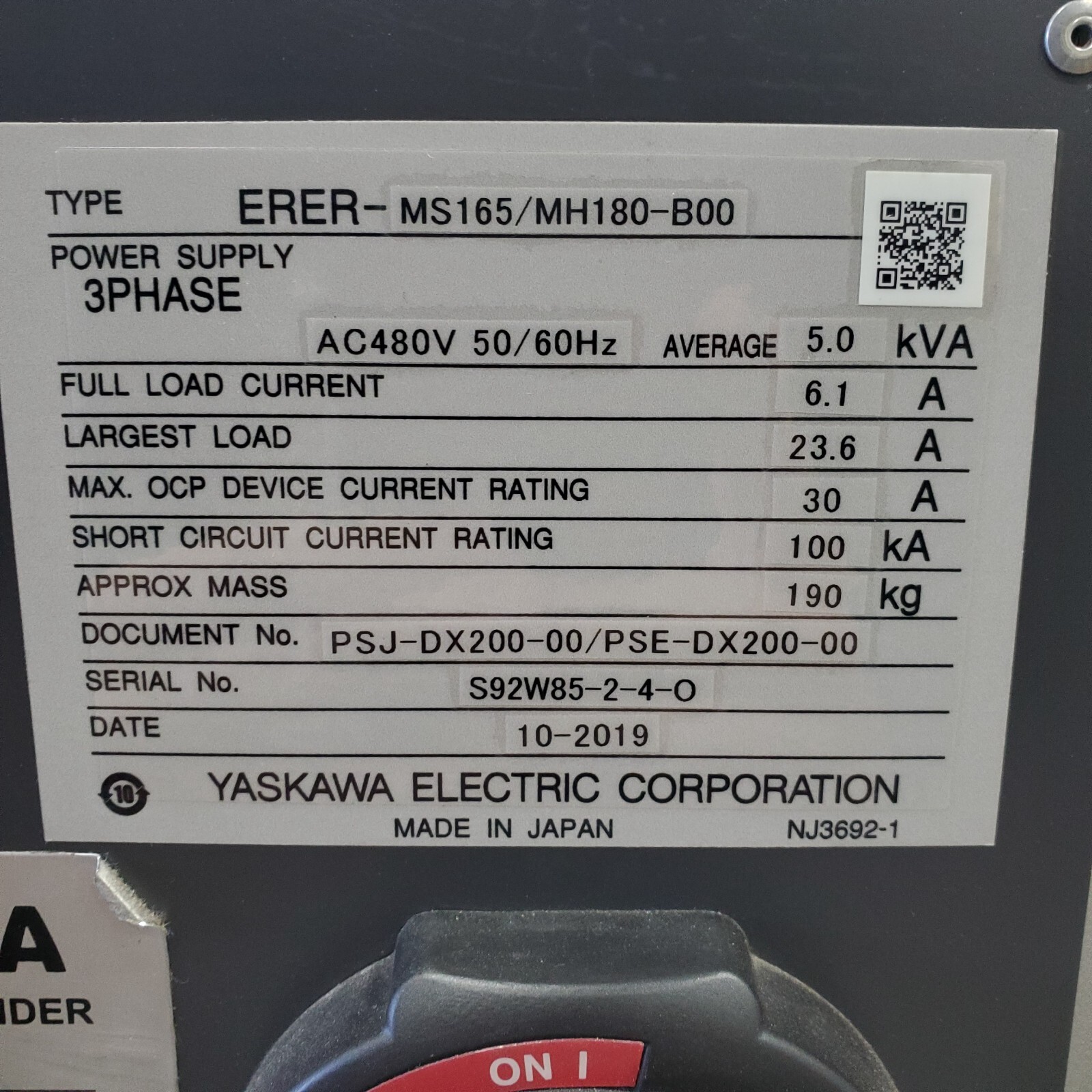 Yaskawa Motoman MH180 Robot w/ DX200 Controller - Low Hours! - S92W85-1-4