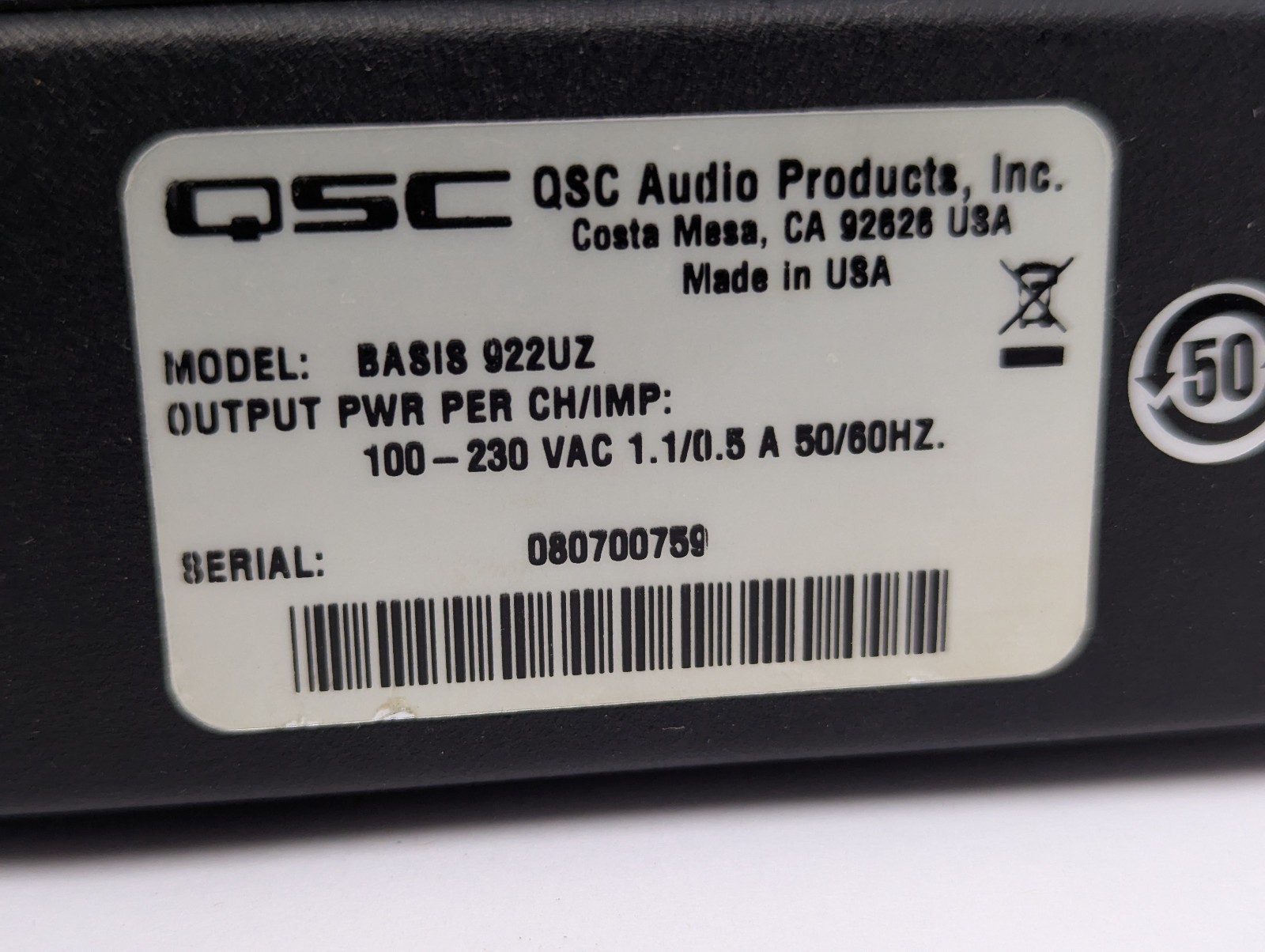 QSC Basis 922uz BASIS-922UZ Amplifier/Loudspeaker Control Processor