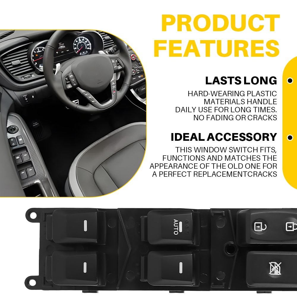 Power Window Control Switch Button Driver Side Front Black For Kia Rio 2012-2015