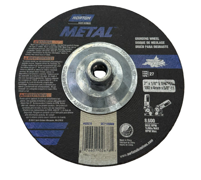 Norton 7" x 1/8" x 5/8-11 Metal Grinding Wheel Type 27