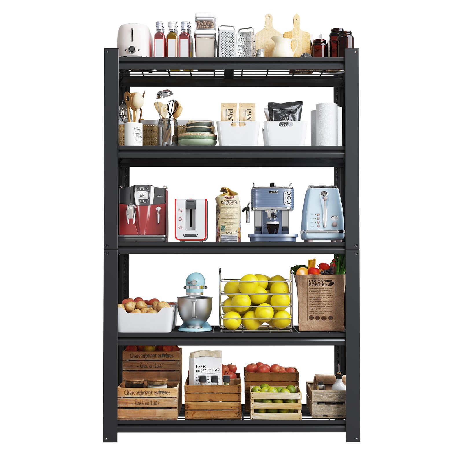 5-Tier Heavy Duty Metal Mesh Shelving 2000LBS Capacity Adjustable Storage Rack