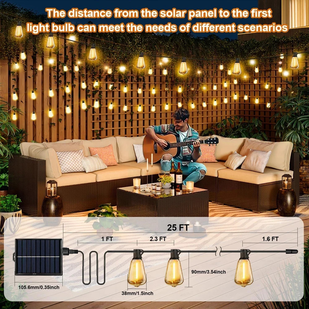 25FT String Lights Outdoor Waterproof LED Patio Lights with Remote