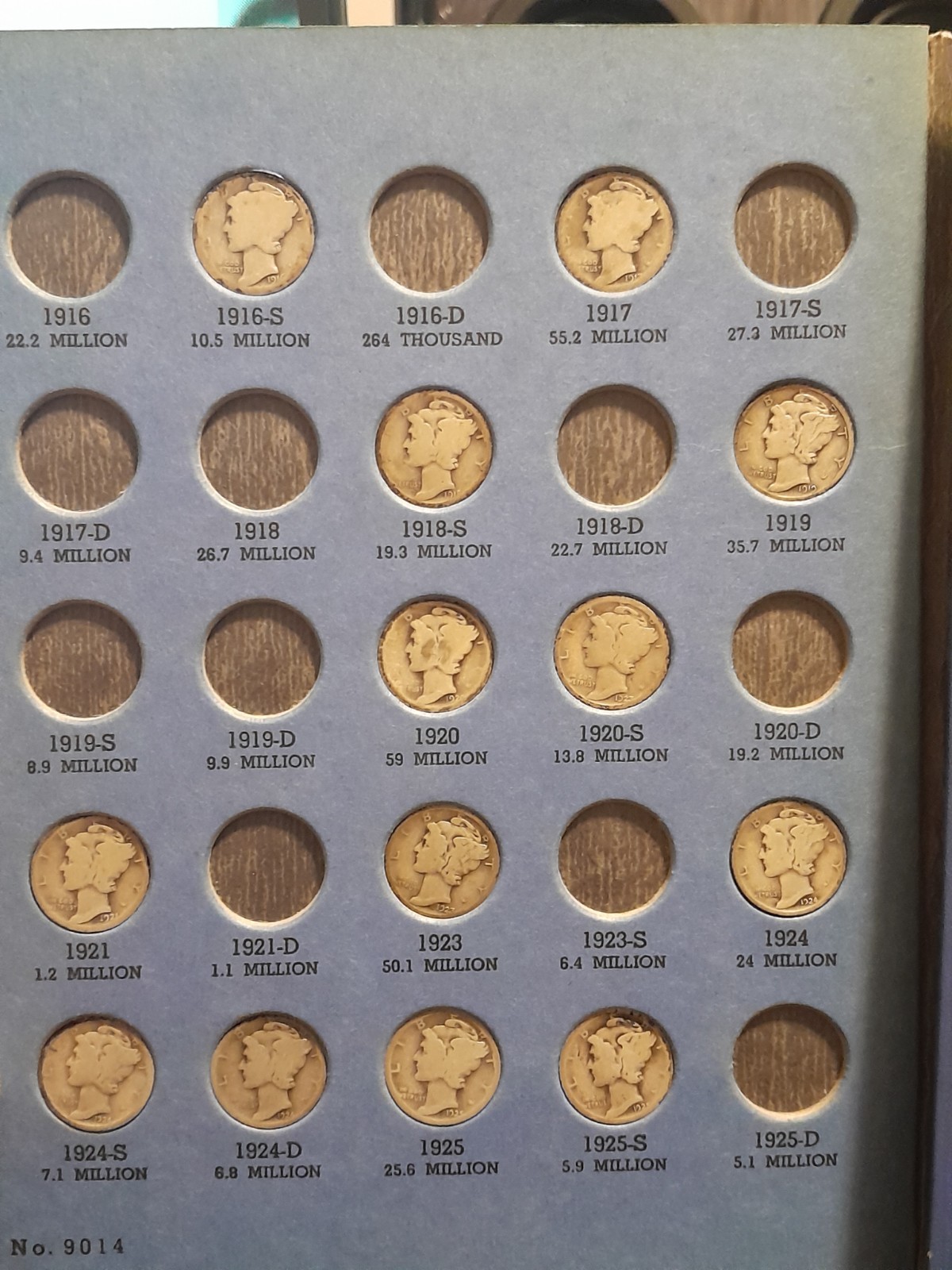 1916-1945 Mercury Head Dime Collection Book -  54 Coins
