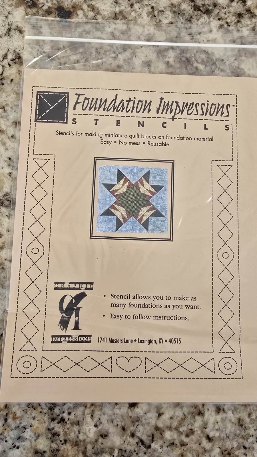 Foundation Impressions Quilt Stencils Twisted Sister Rotary Template & Pattern