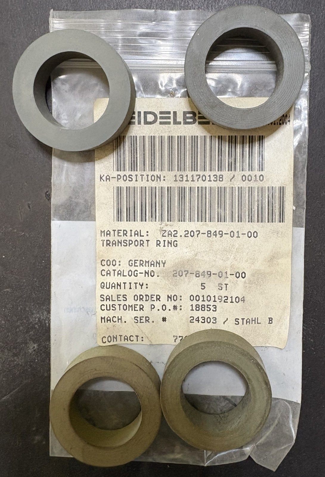 NOS - Heidelberg Transport Rings ZA2.207-849-01-00 - Lot of 6 - Free Shipping