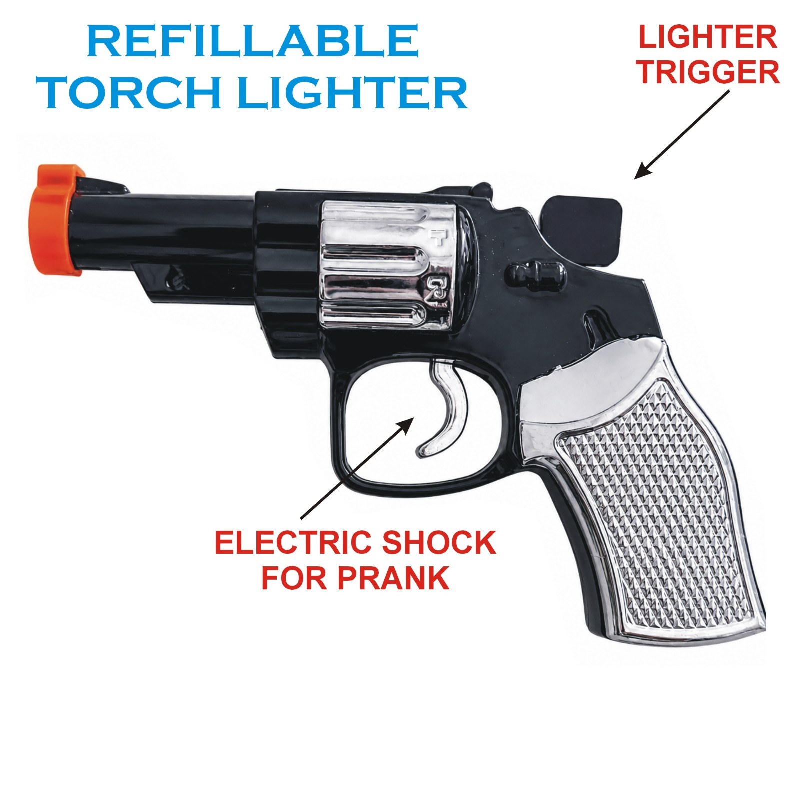Pistol Shaped Shocking Gun Lighter Butane Torch Lighter , Windproof, Refillable