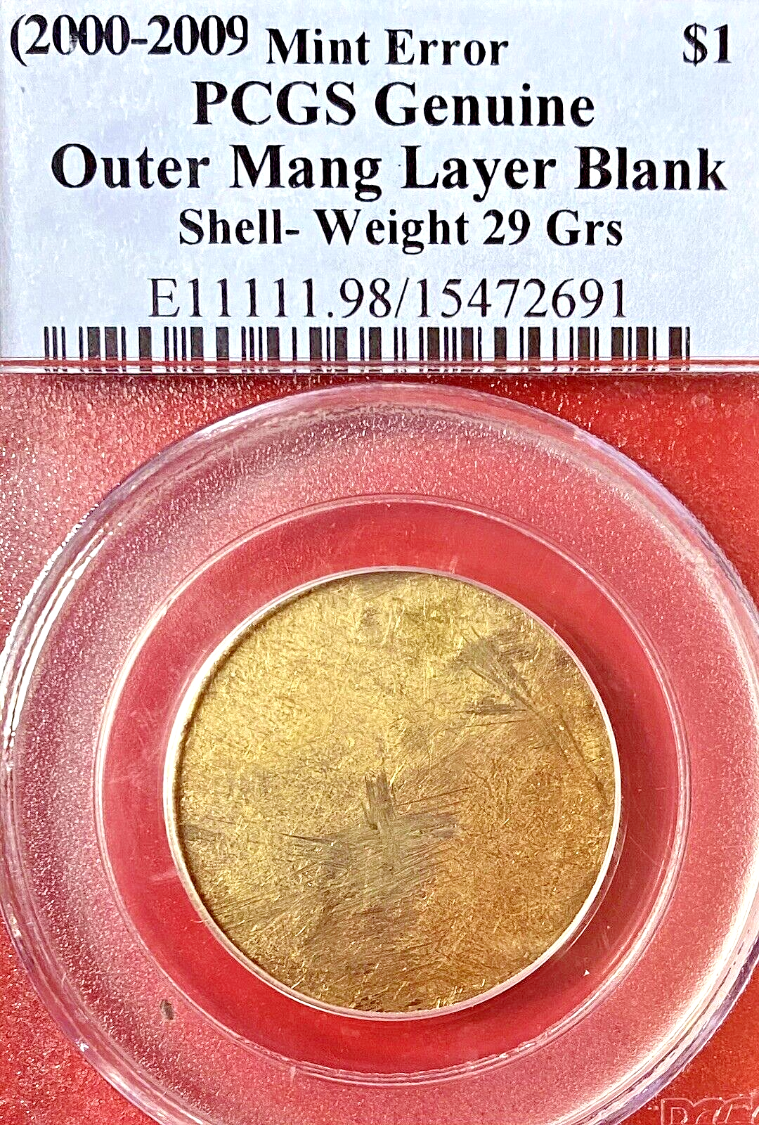 PCGS OUTER MANGANESE LAYER BLANK MULTI ERROR PRES/SAC DOLLAR!