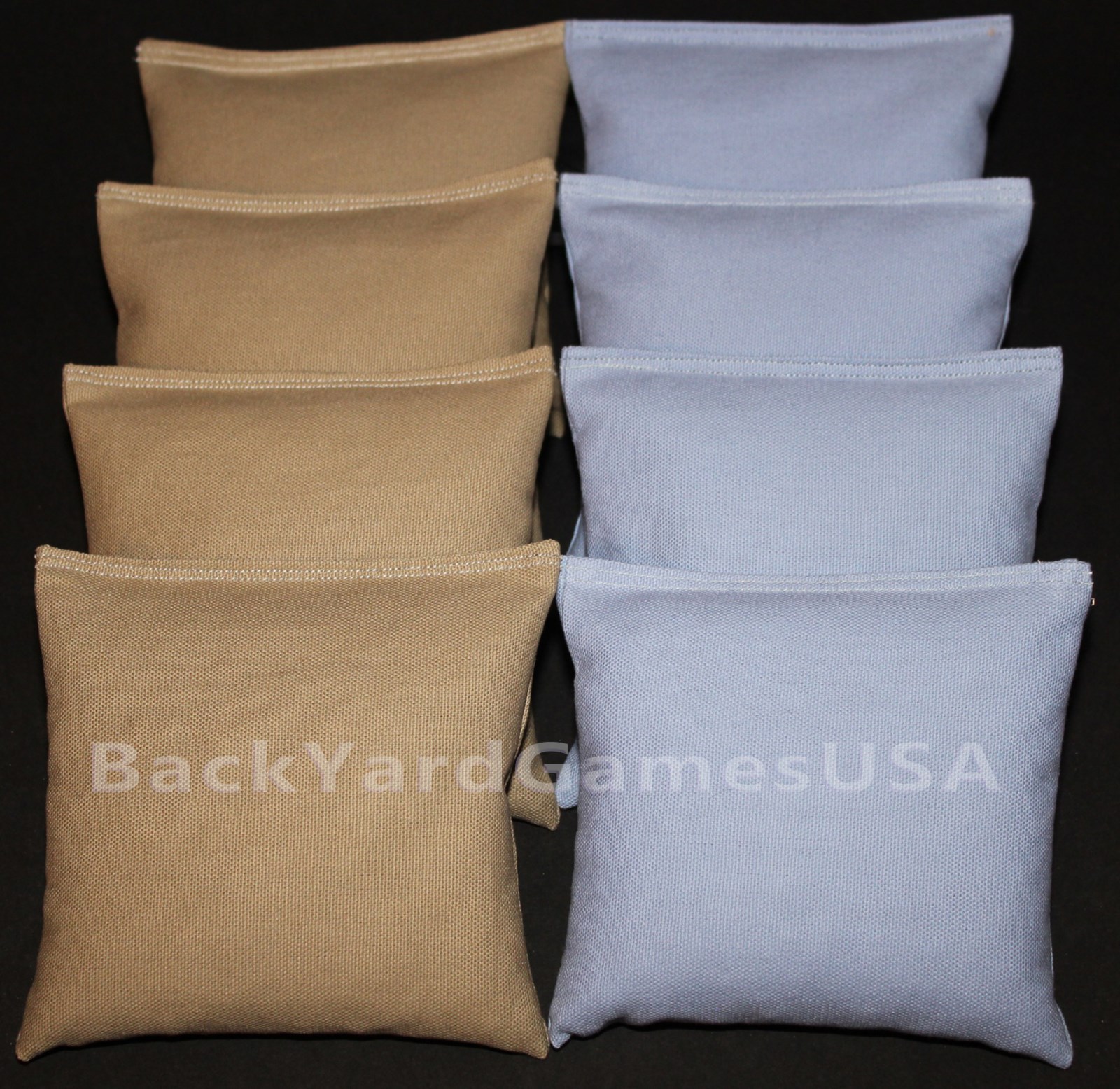 ALL WEATHER CORNHOLE BEAN BAGS Khaki & Lite Blue Resin Filled WATERPROOF