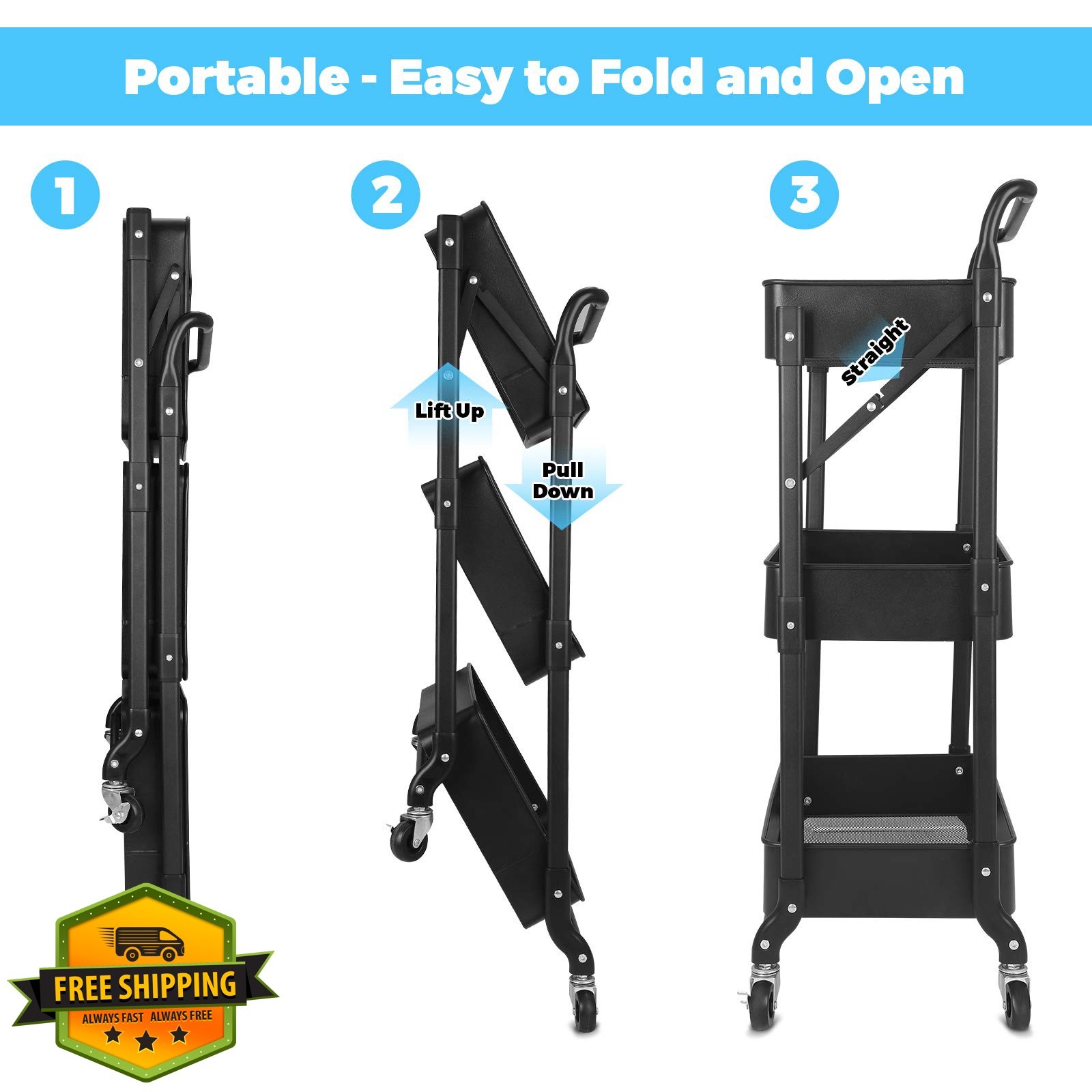 johgee Black metal utility cart