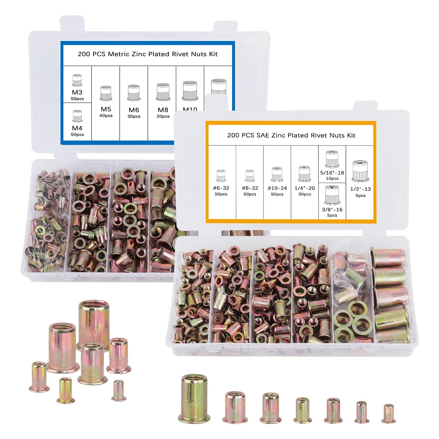 EilxMag Rivet Nut Tool Kit, 400pcs SAE & Metric 400PCS, light brown