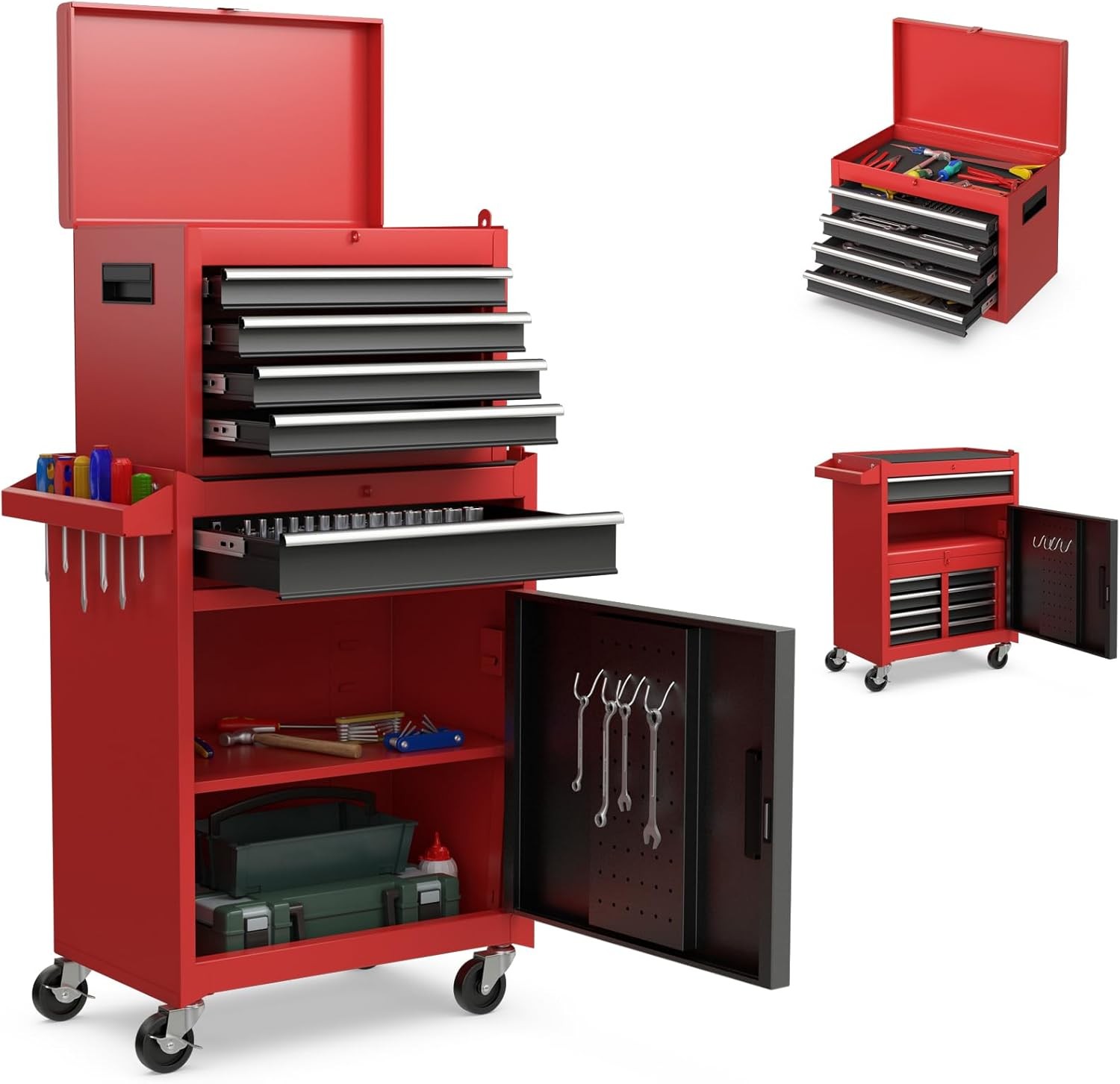 Tool Chest 6 Drawers Rolling Tool Cabinet W/ Detachable Top Toolbox Universal