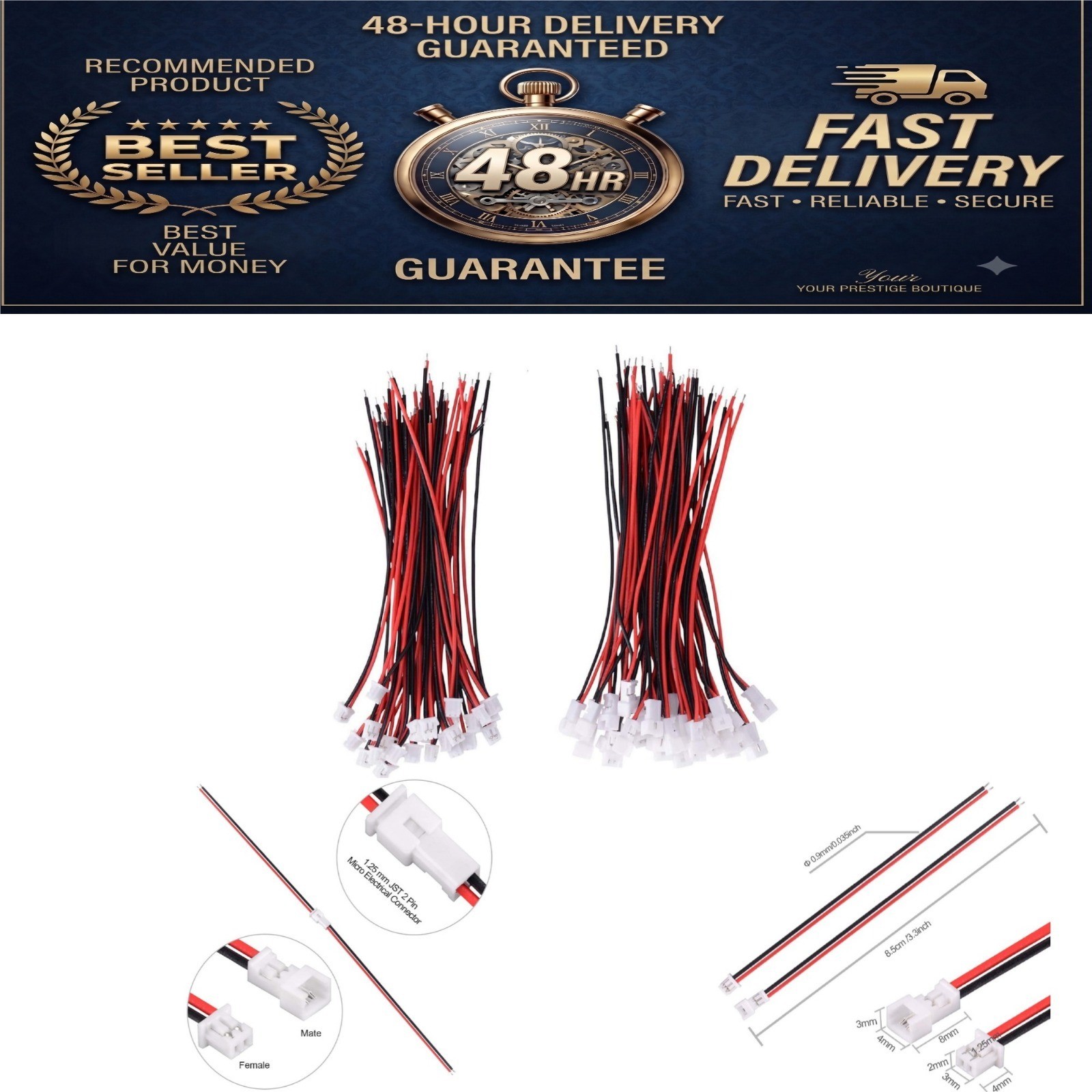 Letool 30 Pairs JST 1.25mm 2 Pin Micro Connectors with Wires