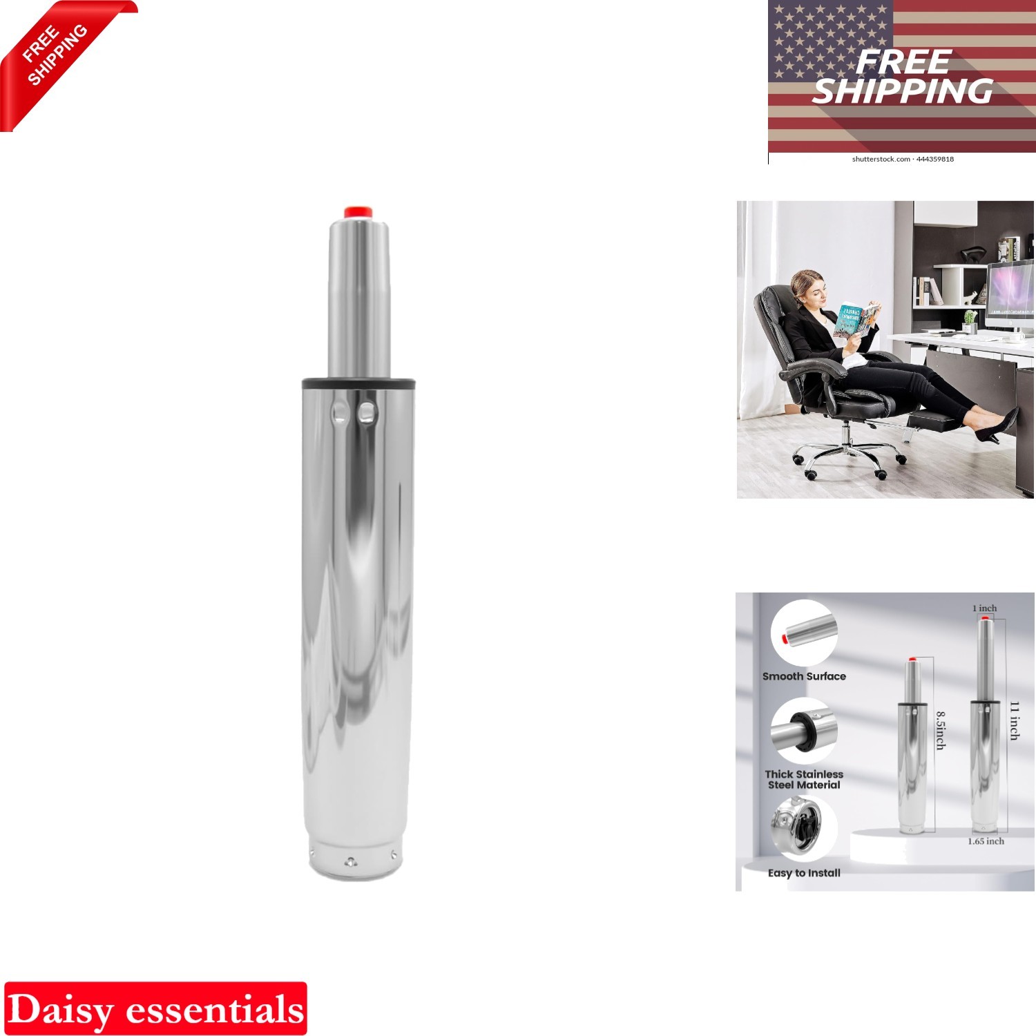 Office Chair Hydraulic Cylinder Replacement 2.5 Inch Silver for Gaming Chairs...