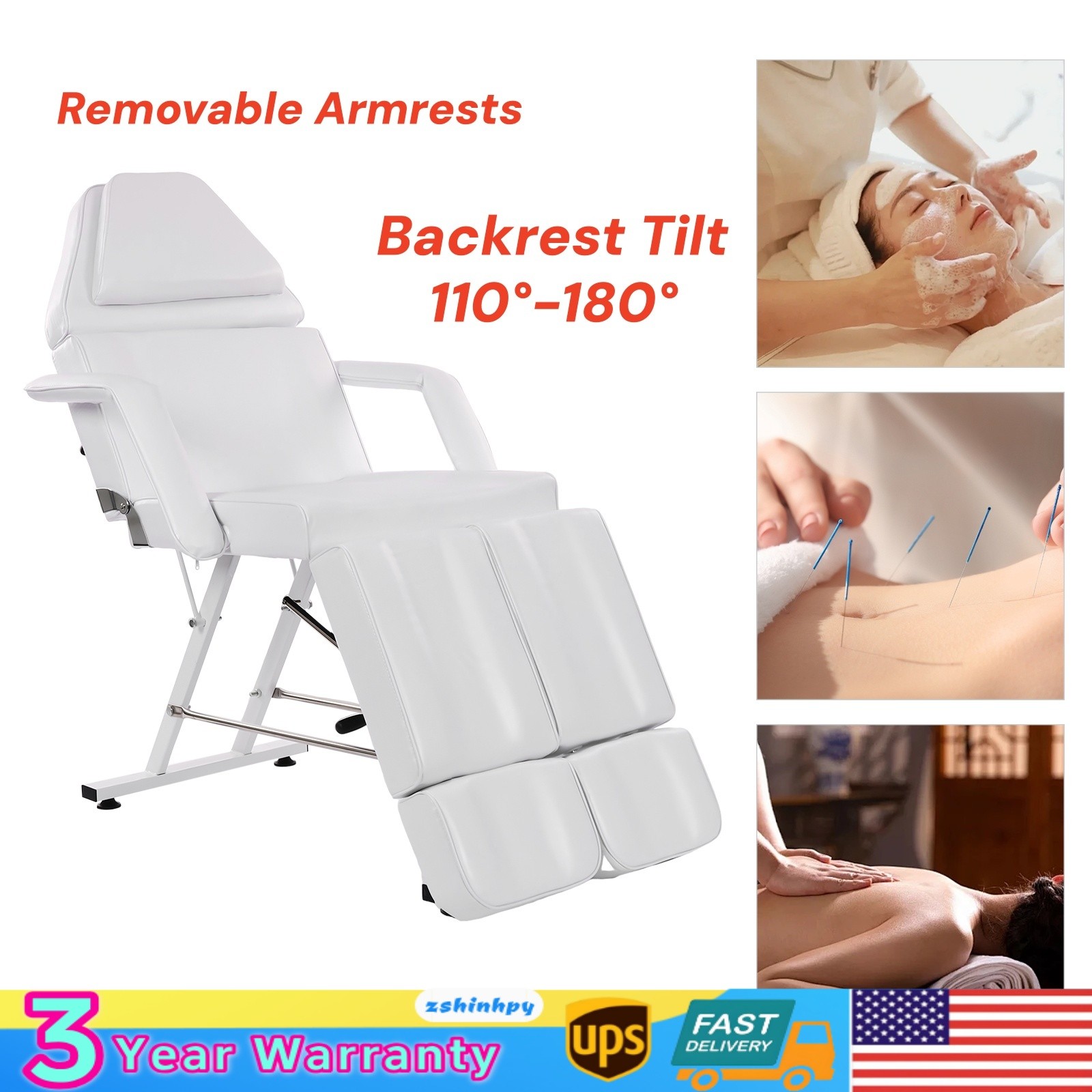 PVC Sponge 150kg Capacity Salon Chair 110°-180° Backrest Tilt Beauty Spa Chair