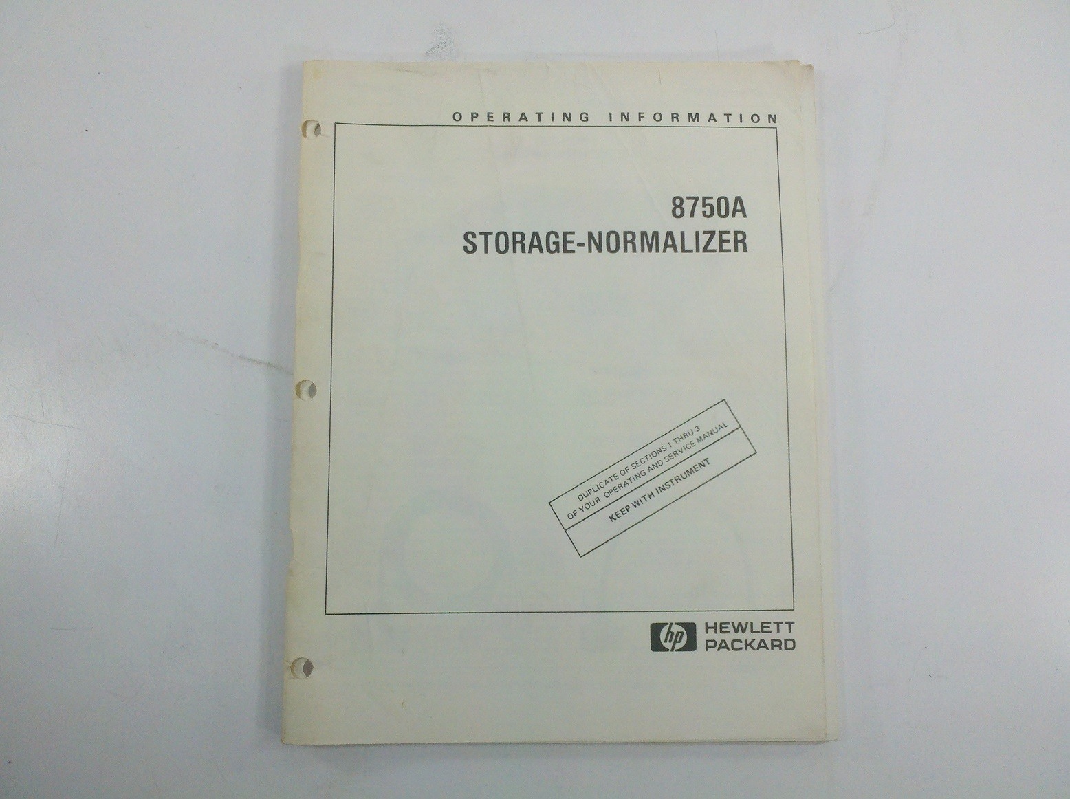HP 8750A 08750-90016 Storage Normalizer Operating Information Manual