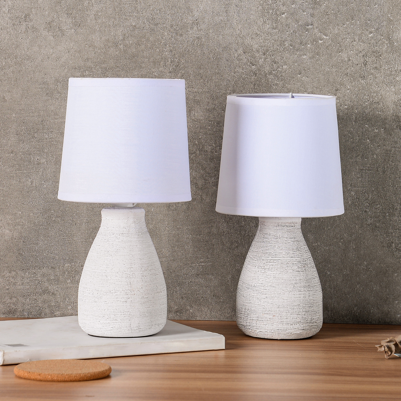 2-Pack BRUBAKER Table or Bedside Lamps - White - Ceramic Base - 11 Inches