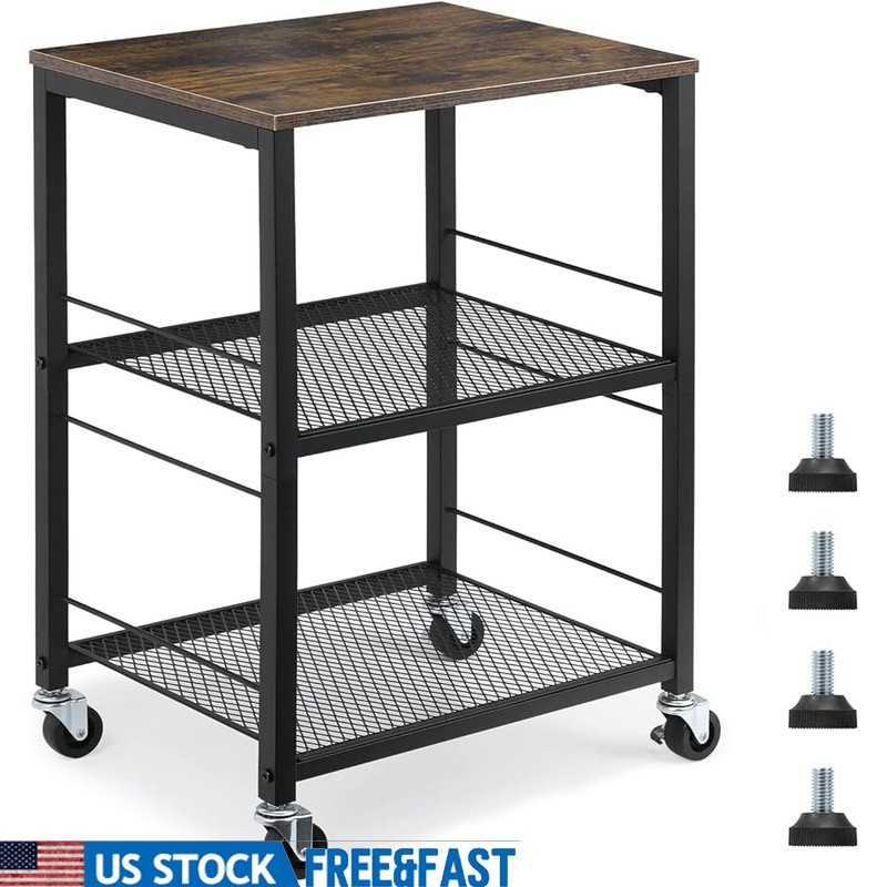 3 Tier Rolling Storage Cart Locking Wheels Kitchen Organizer Office Shelf New