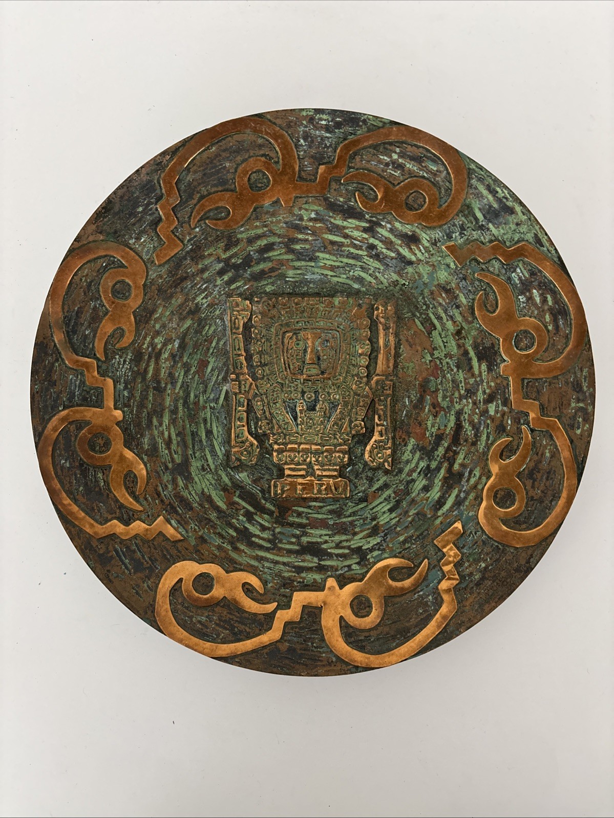 Vintage Peruvian Copper Wall Hanging Plate Artisan Made Decorative