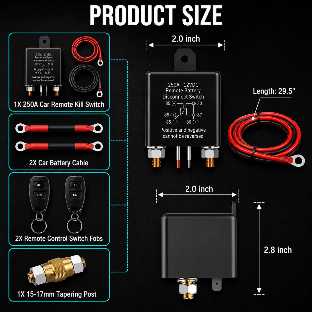 Side Post Remote Battery Disconnect Switch 12V 250A – Battery Cut off Switch Pre